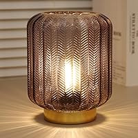 Battery Operated Lamp with Timer, Modern Table Lamp Cordless Bedside Lamps, Glass Battery Powered Lamp with LED Bulb Decorative Battery Operated Lamps for Living Room Bedroom Desk Home-Grey