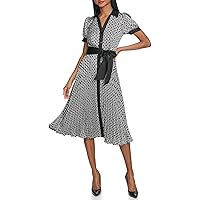 Karl Lagerfeld Paris Women's Geo Printed Dress with Ruffle Skirt