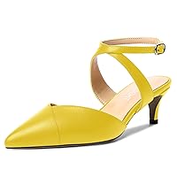 Womens Office Matte Solid Ankle Strap Dress Buckle Pointed Toe Kitten Low Heel Pumps Shoes 2 Inch