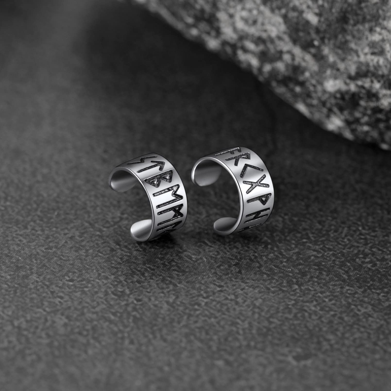 FaithHeart Sterling Silver Viking Runes Earrings for Women Men Black Onyx Earrings with Delicate Gift Packaging