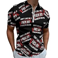 Fuck Off Men's Zippered Polo Shirts Short Sleeve Golf T-Shirt Regular Fit Casual Tees