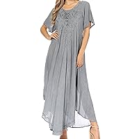 Sakkas Lilia Embroidered Lace Up Bodice Relaxed Fit Maxi Sun Dress