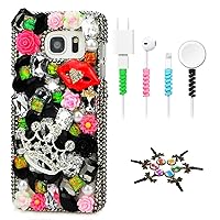 STENES Sparkle Case Compatible with Samsung Galaxy Note 10 Plus - Stylish - 3D Handmade Bling Big Crown Sexy Lips Rose Flowers Design Cover Case with Cable Protector [4 Pack] - Black
