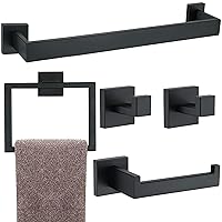 5 Pieces Bathroom Hardware Accessories Set Matte Black, 16Inch Towel Racks for Bathroom, Bathroom Towel Rack Set SUS304 Stainless Steel, Square Towel Bar Set, Bath Accessories Sets Wall Mounted