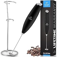 Zulay Powerful Black Milk Frother for Coffee with Upgraded Titanium Motor - Handheld Frother Electric Whisk, Mini Mixer with Silver Original Heavy Duty Frother Stand Ideal For Handheld Frothers