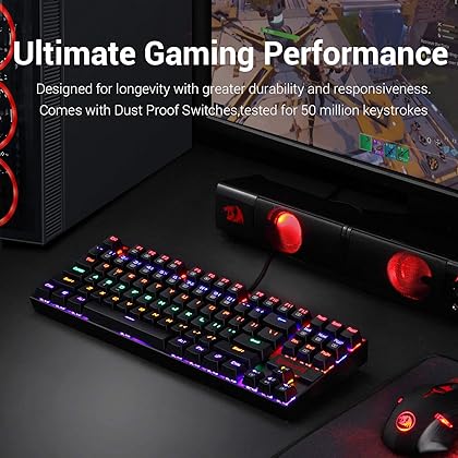 Redragon K552 Mechanical Gaming Keyboard 87 Key Rainbow LED Backlit Wired with Anti-Dust Proof Switches for Windows PC (Black Keyboard, Red Switches)