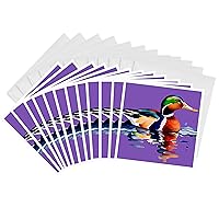 3dRose Greeting Cards - Cute Cool Colorful Mallard Duck Bird Nature Abstract Art Water Color - 12 Pack - Birds