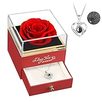 ASELFAD Preserved Real Red Rose with I Love You Necklace, Mothers Day Gifts, Eternal Flowers Rose Gifts for Mom Grandma Wife Girlfriend Valentines Day Christmas Anniversary Birthday Gifts for Women