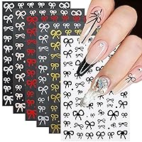 6 Sheets Bow Nail Art Stickers French Nail Decals 3D Self Adhesive Bow Transfer Tape Slider Foil Popular Bow Rose Gold Silver Black White Gold Red Bow Designs for Women Charm Art Decorations