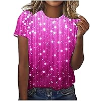 Women's Graphic Tees Casual Summer Tops Fashion Glitter Printed Short Sleeve Cute T Shirts Top Dressy Blouses