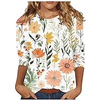 Women's Tops and Blouses Fashion Casual Round Neck 44989 Sleeve Loose Flower Printed T-Shirt Top Blouses, S-3XL