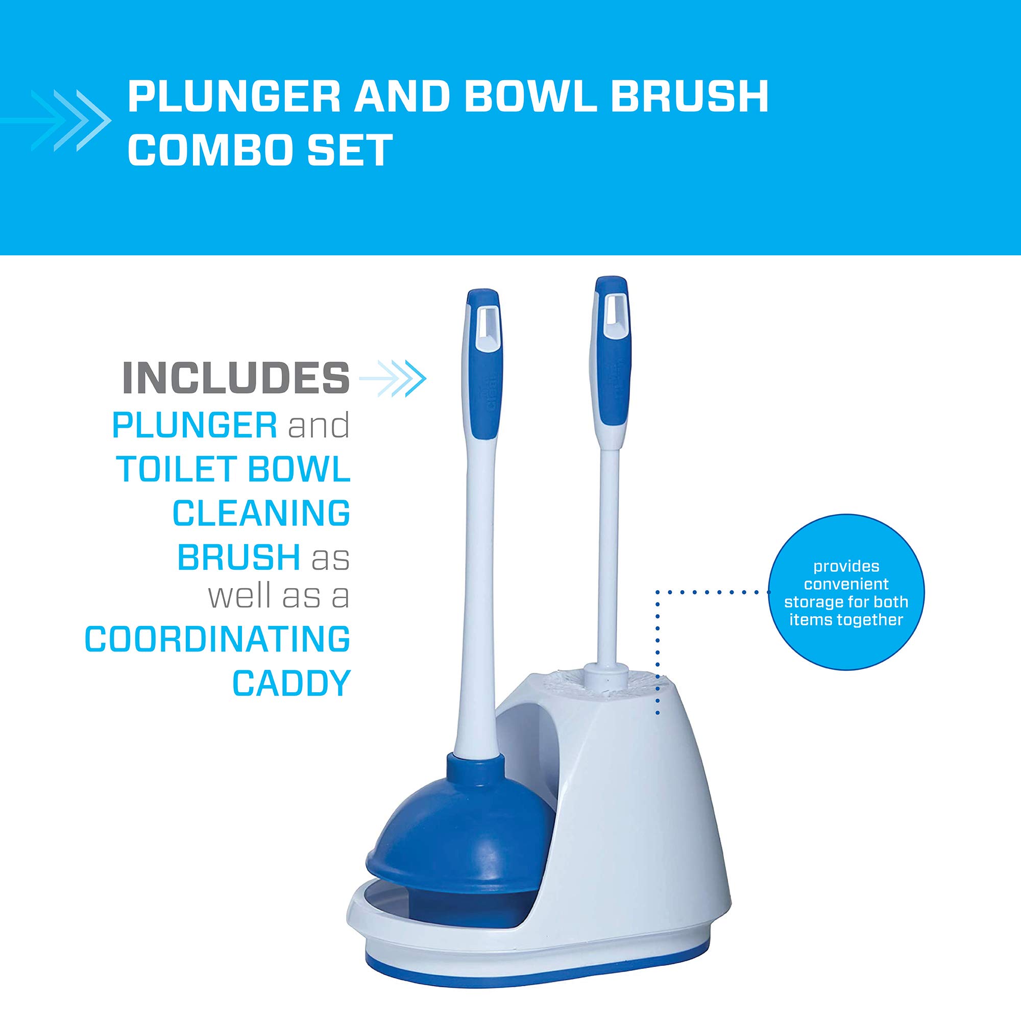 Mr. Clean Turbo Plunger and Bowl Brush Caddy Set, Toilet Brush Plunger Combo 5-1/2 In.