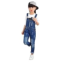 KIDSCOOL SPACE Girls Boys Denim Ripped Overalls,Washed Distressed Cotton Jean Pants