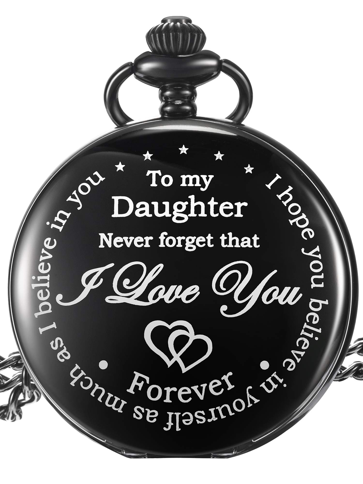 Pangda Christmas Inspirational Gift to My Daughter Never Forget That I Love You Steel Pocket Watch, Personalized Birthday Graduation Party Gift from Mom Dad to Daughter