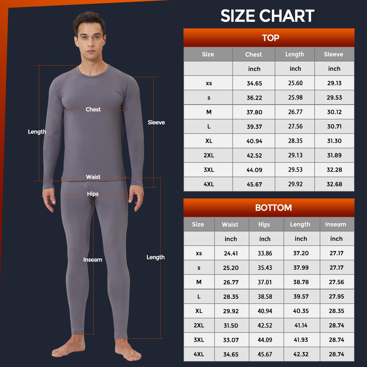 CL Men's Thermal Underwear Long Johns - 2 Pack Soft and Warm Long Underwear Base layer for Cold Weather