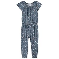 The Children's Place Baby Toddler Girls Short Sleeve Fashion Romper, Lake Blue, 6-9 Months