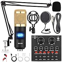 Podcast Equipment Bundle, Audio Interface with All in One Live Sound Card and BM-800 Condenser Microphone, Perfect for Recording, Broadcasting, Live Streaming, YouTube, TikTok (BM800-V8G)