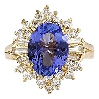 4.62 Carat Natural Blue Tanzanite and Diamond (F-G Color, VS1-VS2 Clarity) 14K Yellow Gold Luxury Cocktail Ring for Women Exclusively Handcrafted in USA