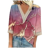 3 4 Sleeve Tee Womens Casual 3/4 Sleeve Blouse Floral Print Vacation T Shirts Plus Size Vintage Graphic Tunic Tops