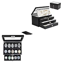 Jewelry Box Bundle with 20 Slots Lacquered Finish Watch Box