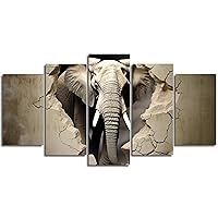 QIXIANG Elephant Canvas Prints Wall Art 5 Panel Elephant Break out of the Wall Abstract Animal Pictures for Home Animal Lover Decor Framed (Elephant-D, 16x24inx2 16x32inx2 16x40inx1)