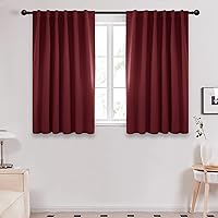 Deconovo Solid Back Tab and Rod Pocket Curtains Thermal Insulated Blackout Window Curtains for Kitchen 52Wx54L Inch Burgundy Red 2 Panels