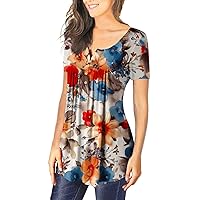 Women Tops,Plus Size Sexy V-Neck Short Sleeve Tunic Shirt Summer Casual Trendy Button Printed Top Tees 2024 Blouse