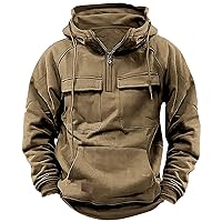 Mens Tactical Hoodies Sweatshirts Quarter Zip Turtleneck Cargo Pullover Hoodies Drawstring Workout Winter Jackets