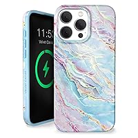 Velvet Caviar Compatible with iPhone 15 Pro Max Case for Women [10ft Shockproof] Compatible with MagSafe - Cute Magnetic Phone Cover - Protective Microfiber Lining - Holographic Blue Pink Marble