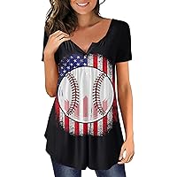 Patriotic Shirt USA Flag T-Shirt Women's V Neck USA Star Stripes Fourth July Tee Short Sleeve America Flag Print Tops