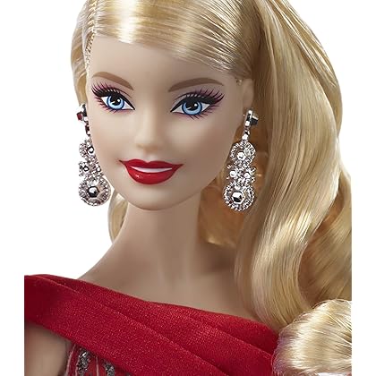 Barbie 2019 Holiday doll, 11.5-inch, Blonde, Wearing Red and White Gown, with Doll Stand and Certificate of Authenticity