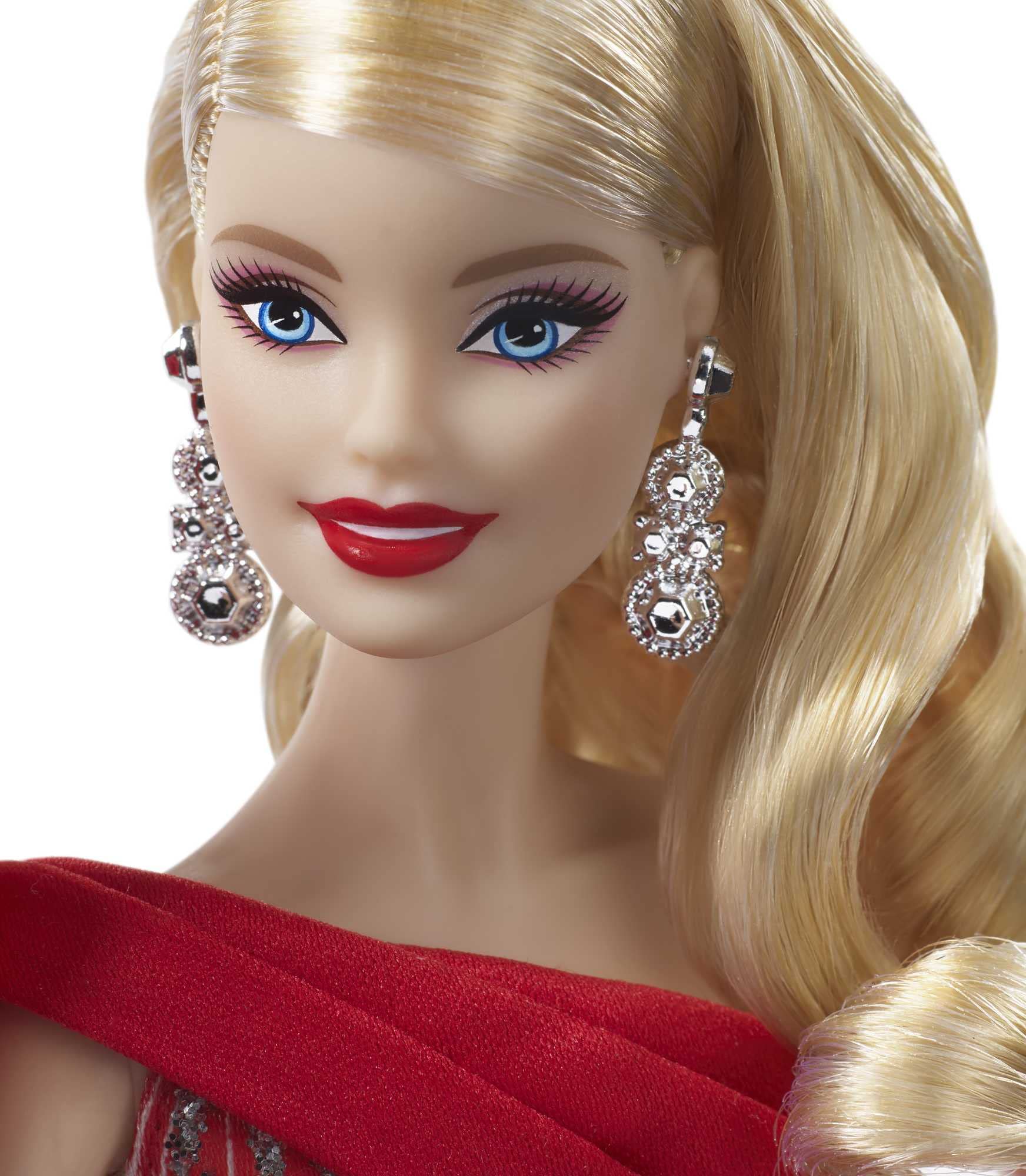 Barbie 2019 Holiday doll, 11.5-inch, Blonde, Wearing Red and White Gown, with Doll Stand and Certificate of Authenticity