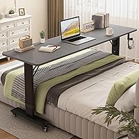Overbed Table with Wheels, Bedside Table Height Adjustable, Portable Over Bed Table, Standing Over Bed Desk for Hospital and Home Use (Color : Gray A, Size : 51.5in/130cm)