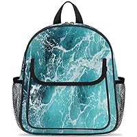 Ocean Turquoise Kids Backpack for Boys and Girls Toddler Backpack With Name Tag for Preschool and Kindergarten