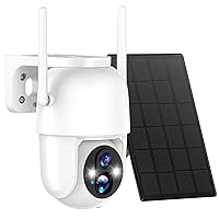 Solar Security Cameras Wireless Outdoor, 2K 3MP Pan Tilt 355° View IP65 Waterproof Rechargeable Battery Powered PTZ WiFi Camera with PIR, Color Night Vision,2-Way Talk,Cloud/SD