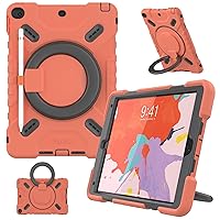 PEPKOO Triple Shockproof Case for iPad 9th/8th/7th Generation 10.2 inch 2021/2020/2019, Air 3rd Generation 10.5 inch, Heavy Duty Cover with Pencil Holder, Handle Kickstand, Shoulder Strap, Coral Red