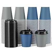 LITOPAK 100 Pack 10 oz Paper Coffee Cups, Disposable Coffee Cups with Lids, Drinking Cups for Coffee, Water, Juice, or Tea. Hot Paper Coffee Cups for Home, Restaurant, Store and Cafe.