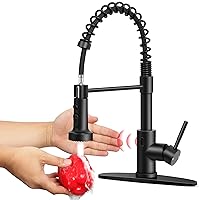 Homikit Touchless Kitchen Sink Faucet with Pull Down Sprayer, Automatic Motion Sensor Smart Faucet, Matte Black Single Handle Spring Kitchen Faucets for Vanity Farmhouse RV, Stainless Steel