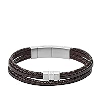 Fossil Men's Casual Stainless Steel and Genuine Leather Bracelet for Men