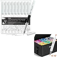 Ohuhu Liquid Fineliner Pens 9 Sizes Pigment Black Ink Micro Pens for Sketching Alcohol Markers 216 Colors Brush & Chisel Dual Tips Art Marker Set