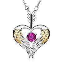 PLATO H Guardian Angel Heart Necklace for Women, Feathered Arrow Lucky Stone Pendant for Teen Girls, Gifts for Mom Her Birthday, Anniversary,Mother's Day, Christmas