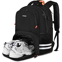 Ytonet Gym Backpack For Men Women, Travel Sports Track Backpack With Shoe Compartment USB Charging Port, Large Workout Laptop Backpack Water Resistant College Bag Fit 15.6 Inch, Camping, Black