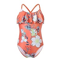 CHICTRY Kids Girls Floral Printed Ruffles Cirss Cross Back One Piece Swimsuit Bathing Suit Beachwear Orange 8