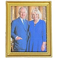 Melody Jane Dolls Houses Dollhouse King Charles III & Queen Camilla Picture in Blue Drawing Room Framed
