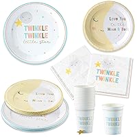 Twinkle Twinkle Baby Shower 78 Pc Party Kit - Plates, Napkins, Cups & Baby Shower Games (16 guests) Party Supplies Tableware Decor for Baby Shower