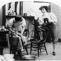 The New Woman C1897 Na Woman Wearing Knickers And Smoking A Cigarette Watches A Man Washing Laundry In A Tub American Stereograph C1897 Poster Print by (18 x 24)