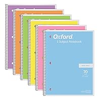 Oxford Spiral Notebook 6 Pack, 1 Subject, Wide Ruled Paper, 8 x 10-1/2 Inch, Pastel Pink, Orange, Yellow, Green, Blue and Purple, 70 Sheets (63757)