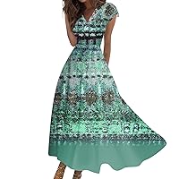 Casual Summer Dresses for Women Plus Size Summer Maxi Dress Sexy Short Sleeve V Neck Trendy Floral Long Dresses