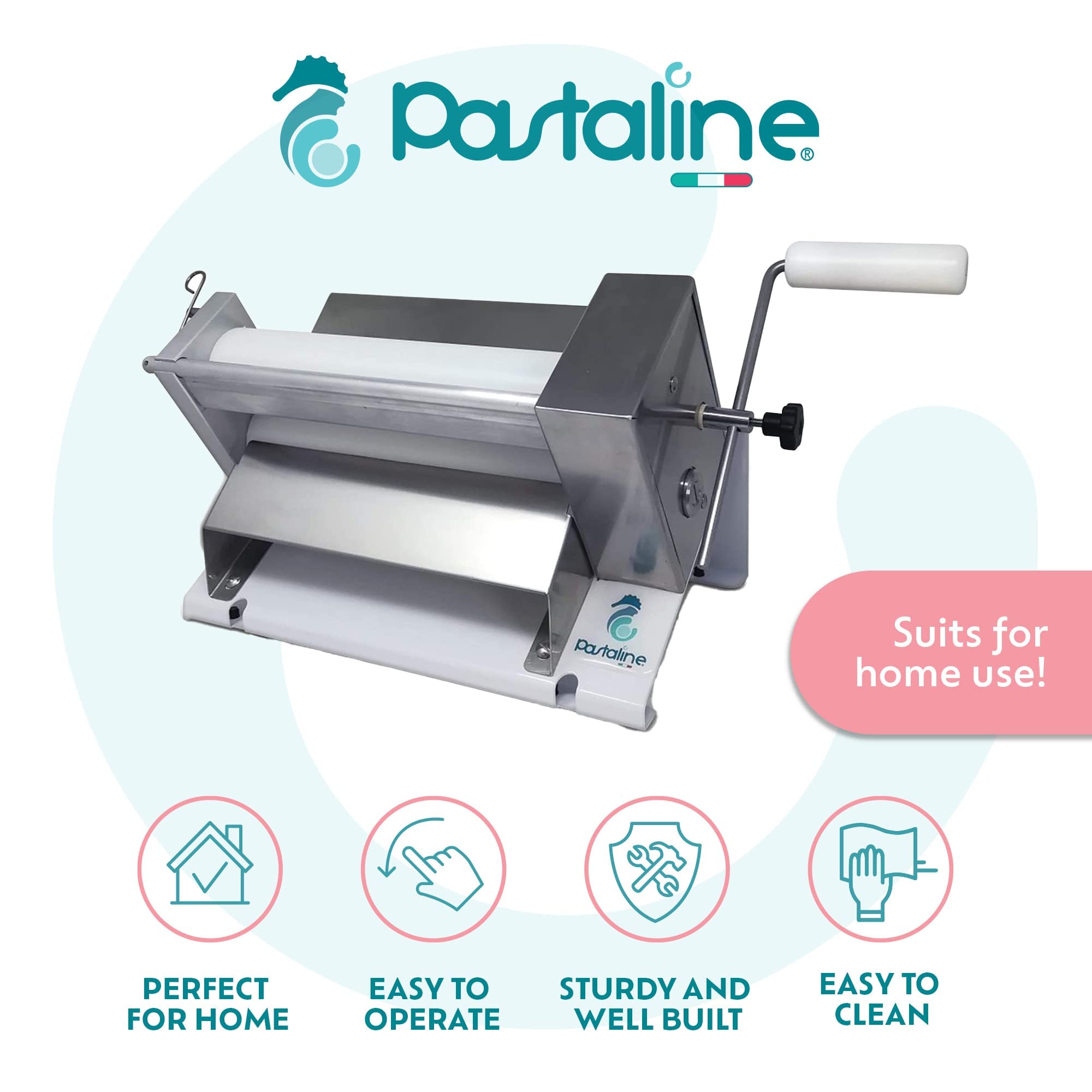 Pastaline Manual Dough Sheeter Machine - Sfogliacile NSF Manual Pasta Maker Machine for Icing, Marzipan and Puff Pastry | Easy Install Dough Sheeter Machine for Home or Small Commercial Kitchens