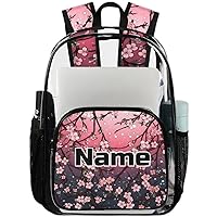 Japanese Cherry Blossom Personalized Clear Backpack Custom Large Clear Backpack Heavy Duty PVC Transparent Backpack with Reinforced Strap for Work Travel